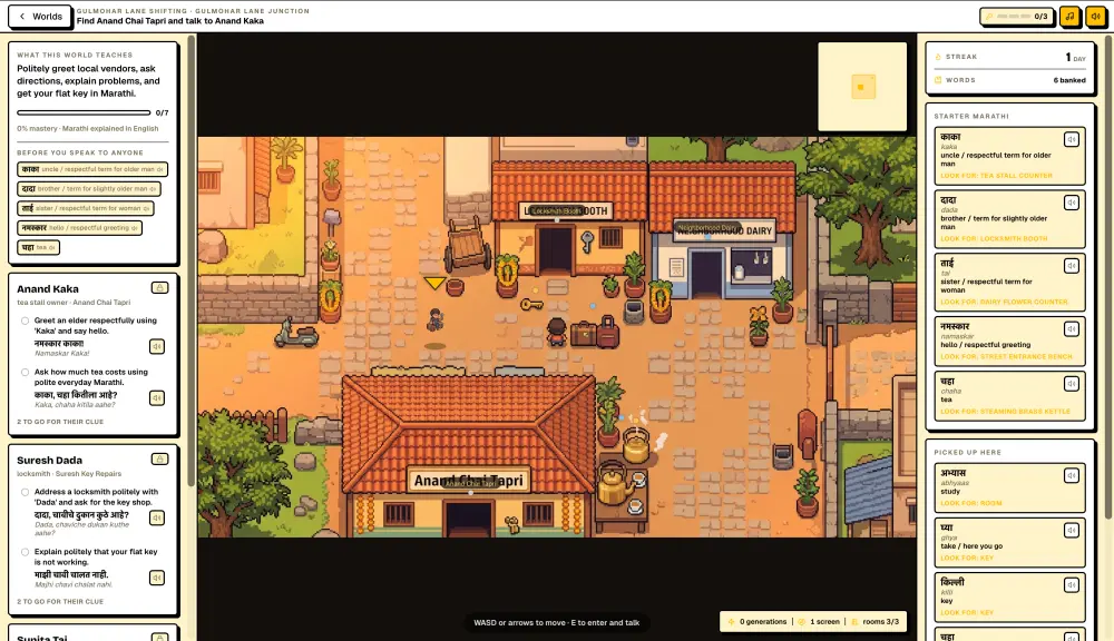 Vaarta – AI pixel-art RPG that teaches Indian languages through real conversation.